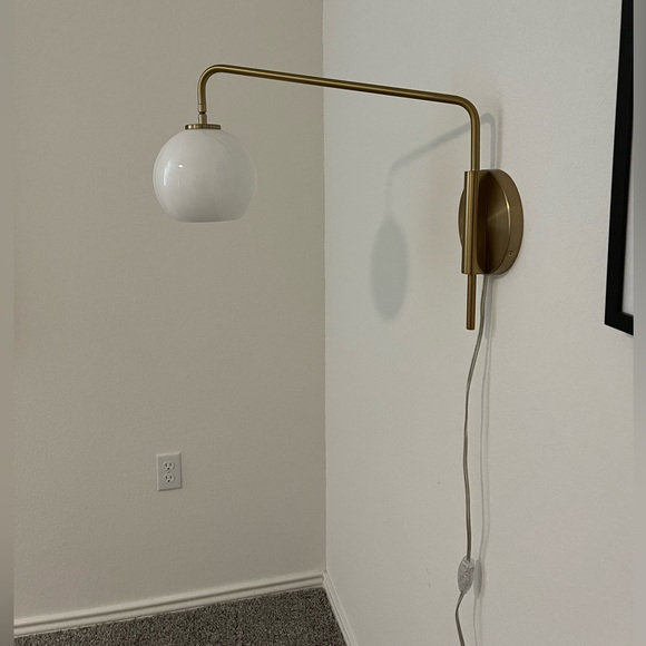 West Elm Antique Brass Adjustable Sculptural Sconce 6” Milk White Glass Globe - Picture 3 of 4